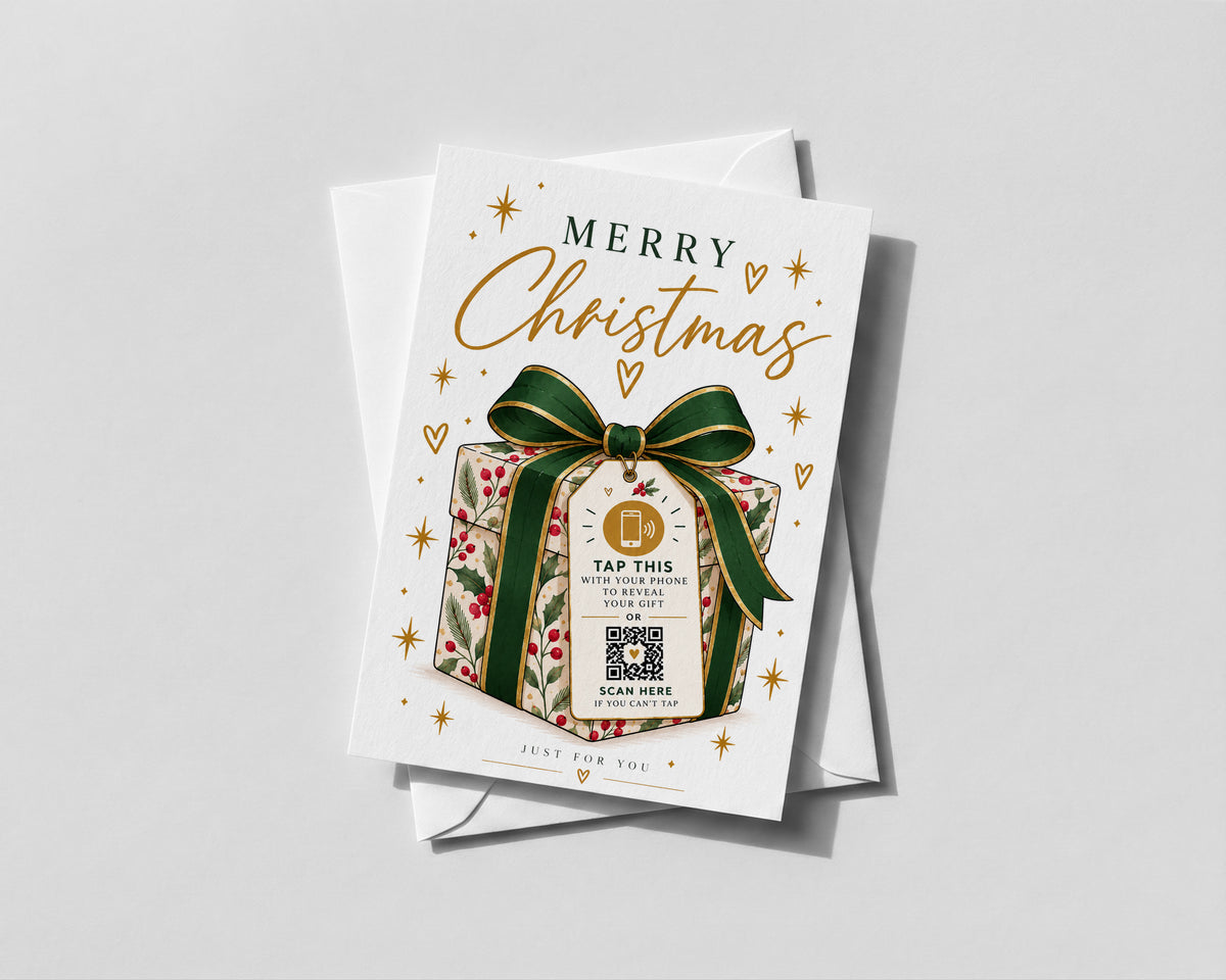 Personalised NFC Christmas Card Tap to Reveal Gift QR Code Surprise Xmas