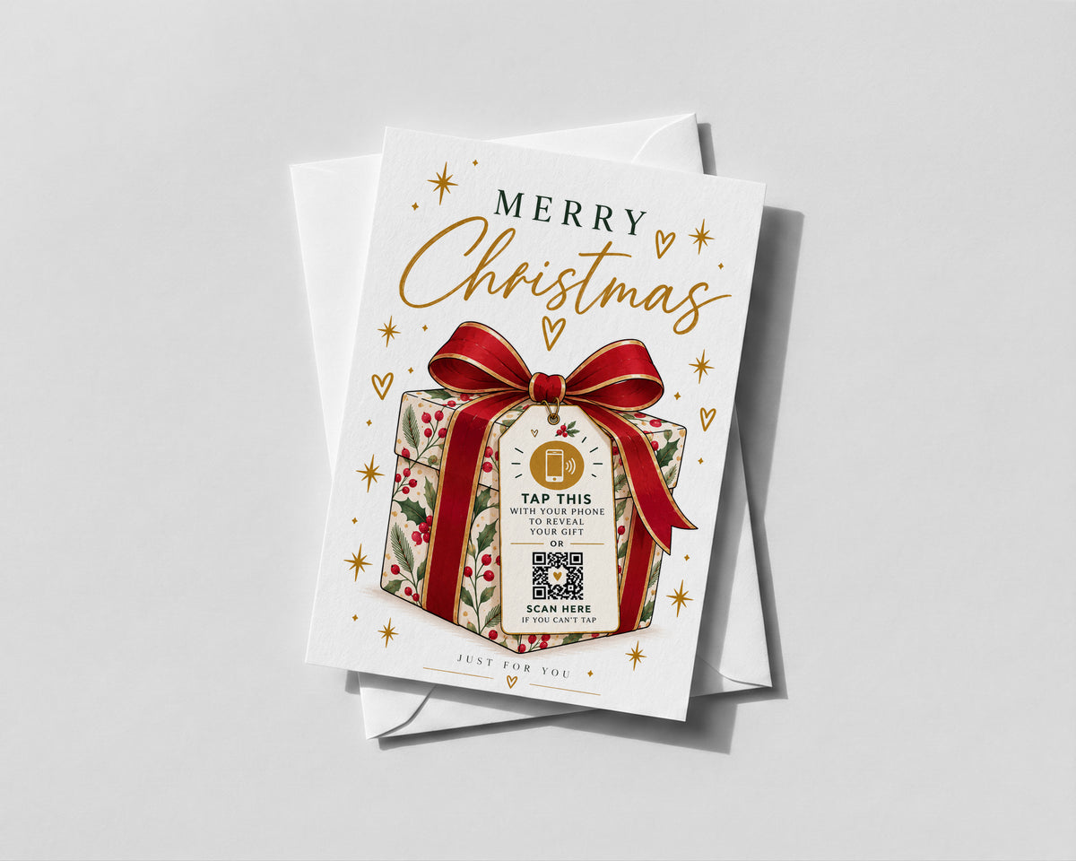 Personalised NFC Christmas Card Tap to Reveal Gift QR Code Surprise Xmas