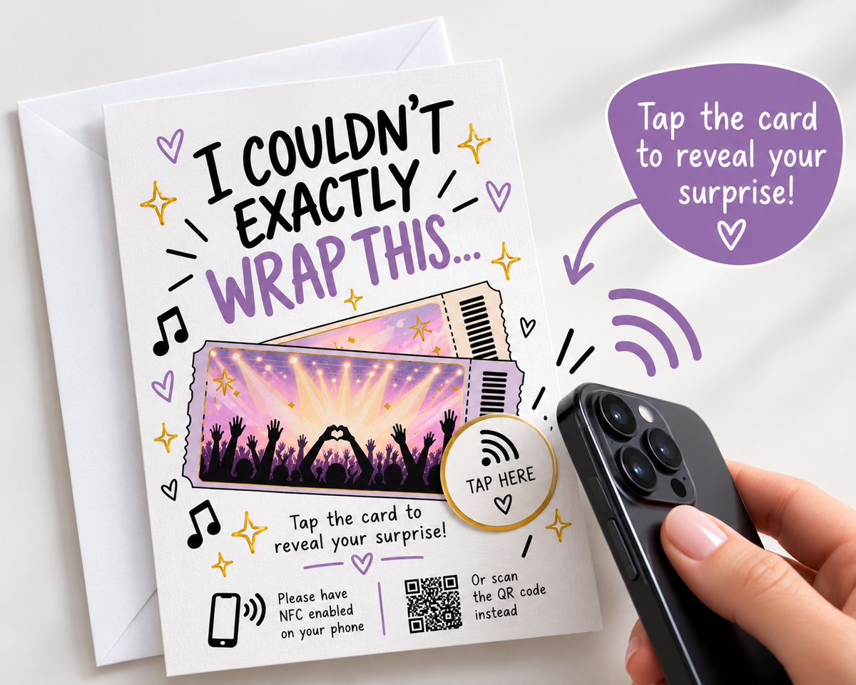 Personalised Concert Reveal NFC Card QR Code Gig Ticket Surprise Gift Birthday