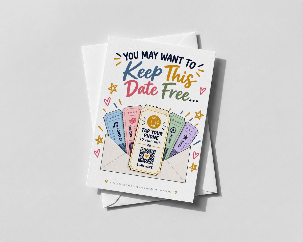 Personalised NFC Ticket Reveal Card Tap to Reveal Concert Theatre Sports Tickets QR Gift