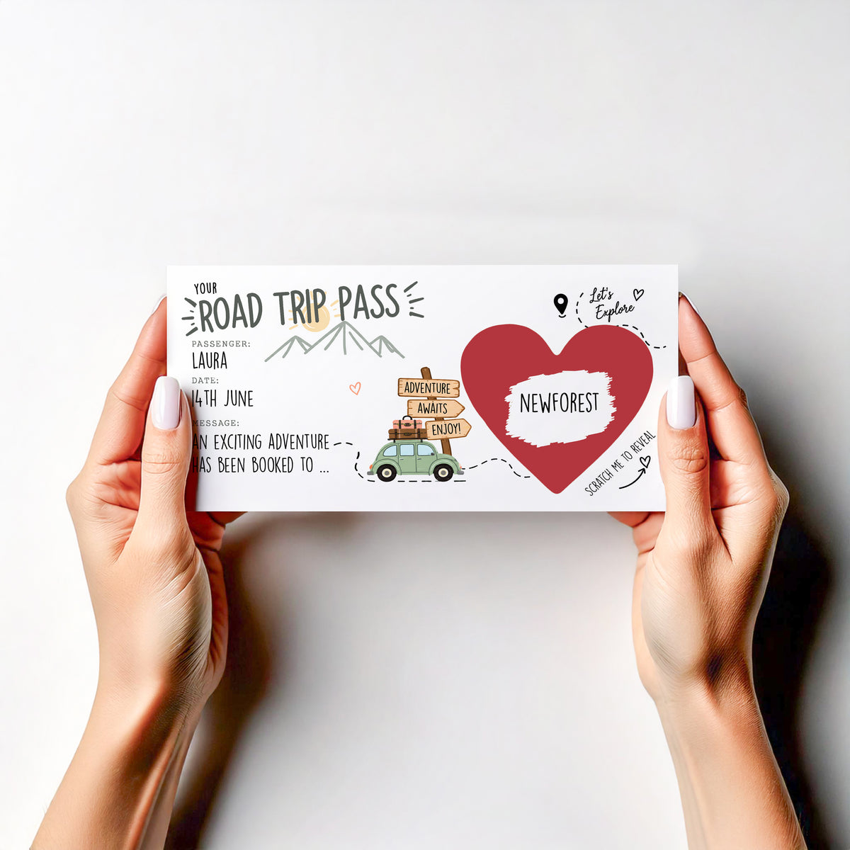 Personalised Road Trip Reveal Scratch Off Card Surprise Holiday Adventure Gift