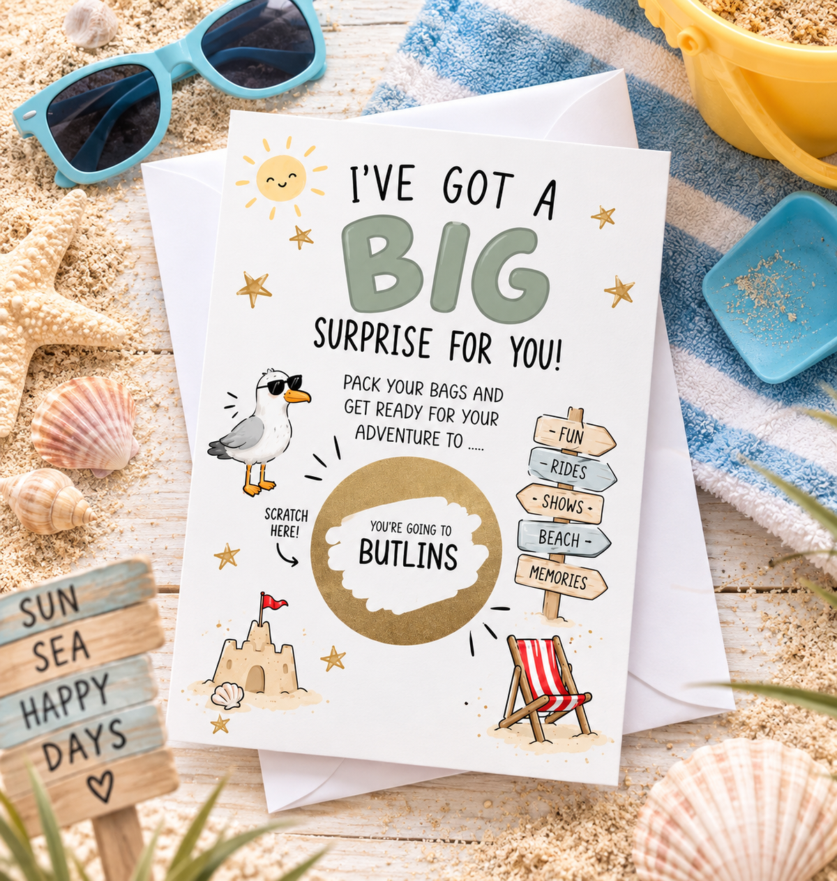 Kids Holiday Reveal Scratch Card Beach Blackpool Trip Surprise Card