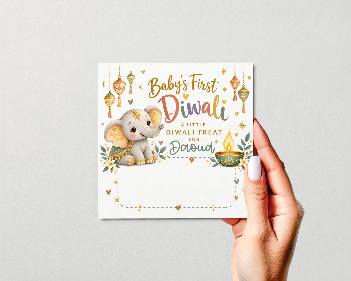 Personalised Baby's First Diwali Money Holder Card Gift Keepsake Elephant