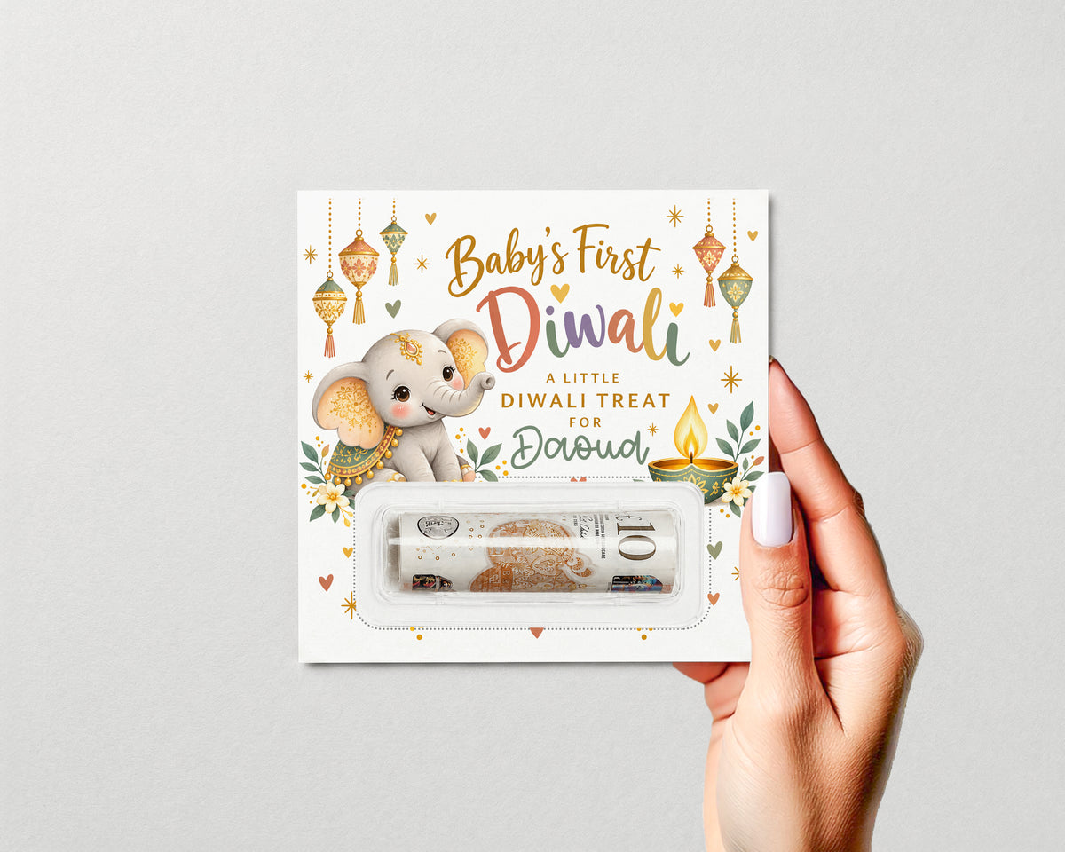 Personalised Baby's First Diwali Money Holder Card Gift Keepsake Elephant