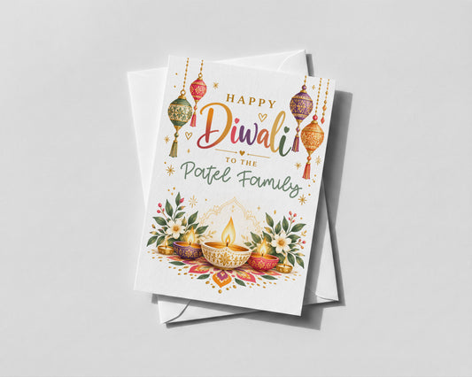 Personalised Diwali Family Card Happy Diwali Greeting Custom Family Name Hindu