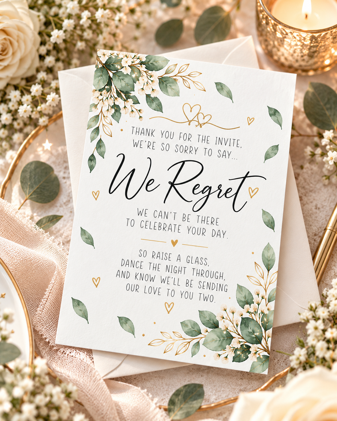 Wedding RSVP Regret Card Sorry We Can't Attend Wedding Invitation Decline Reply