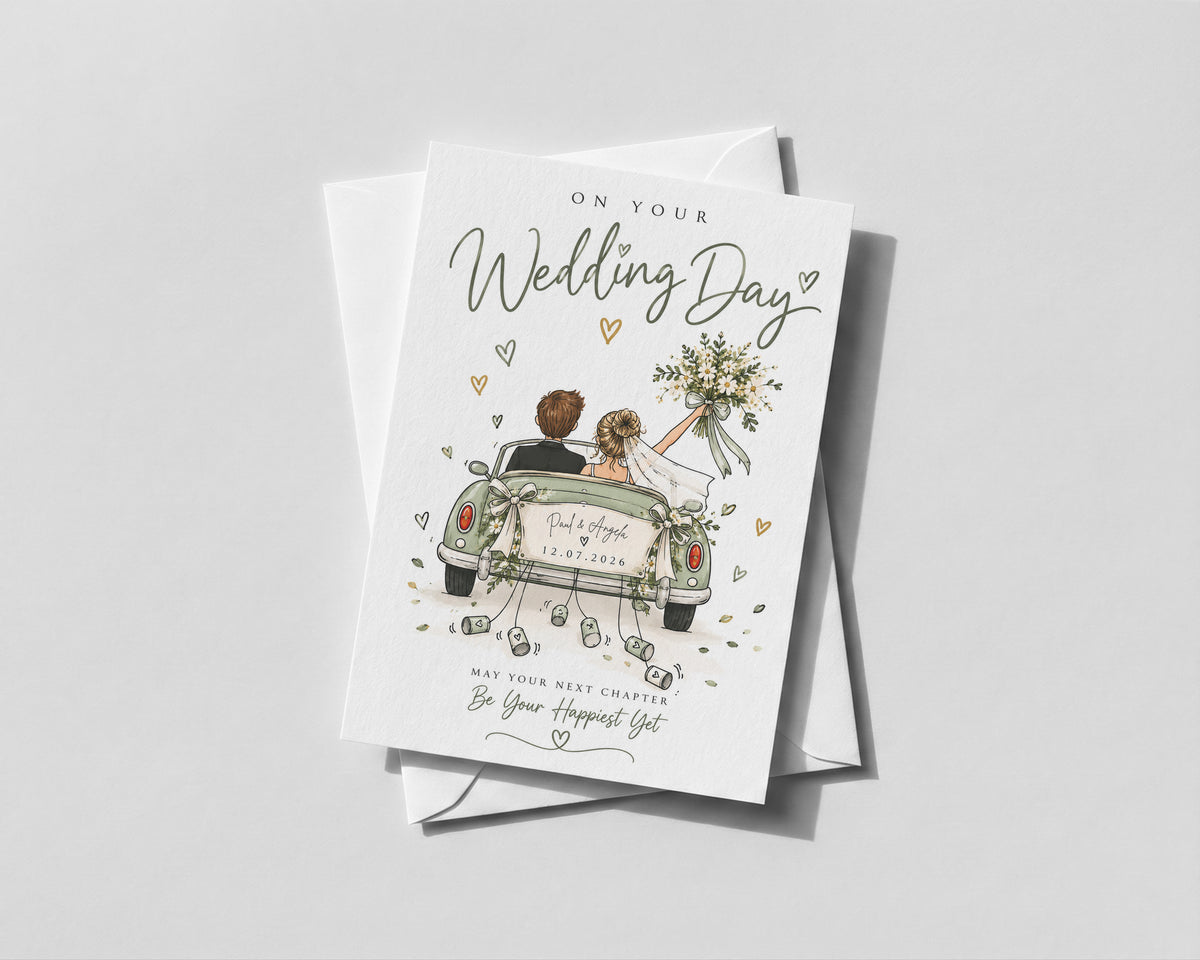 Personalised Wedding Card Custom Names Date Just Married Couple Wedding Day Card
