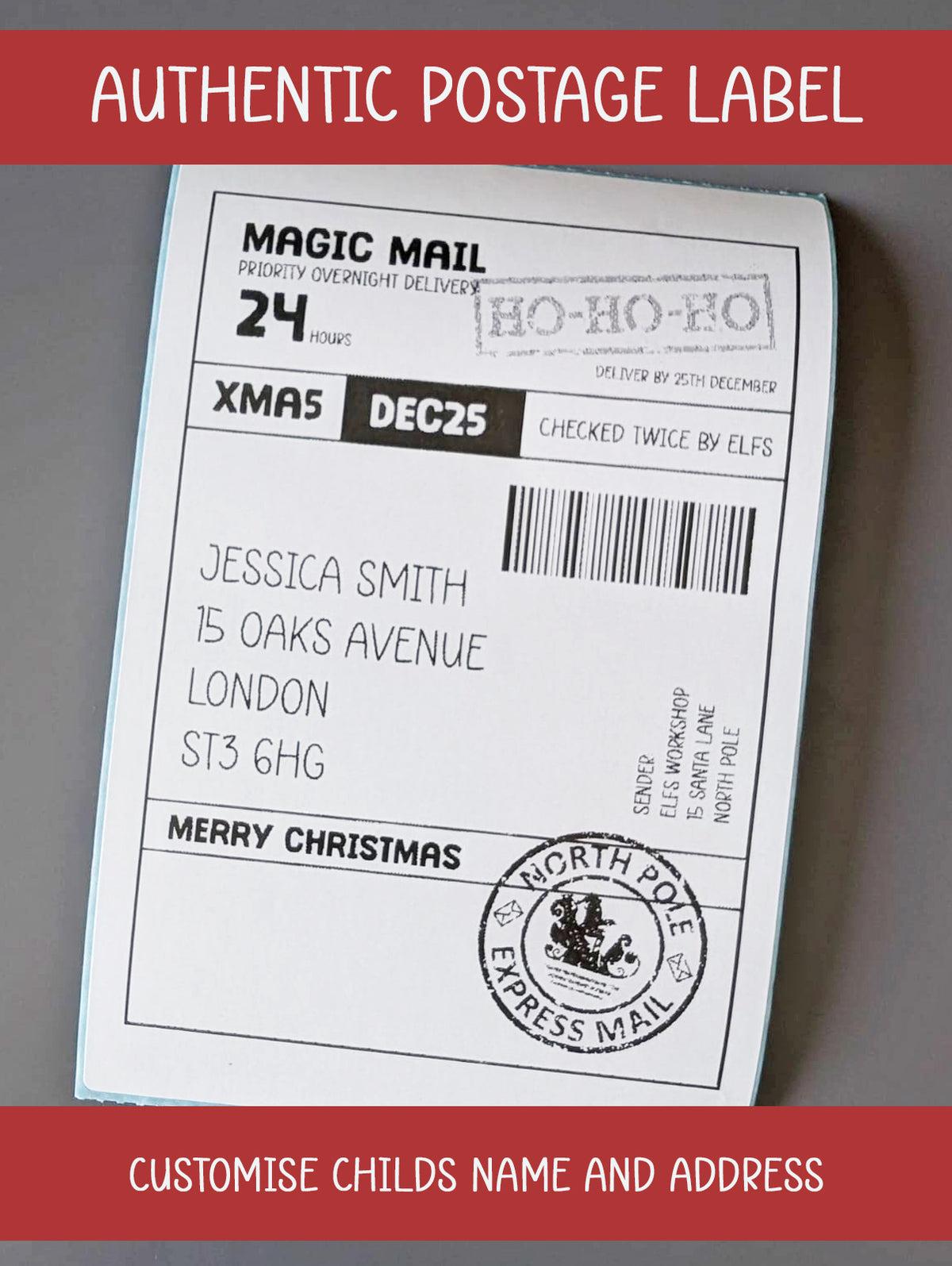 Personalised North Pole Elf Mail Label – Santa Claus Christmas Postage Sticker