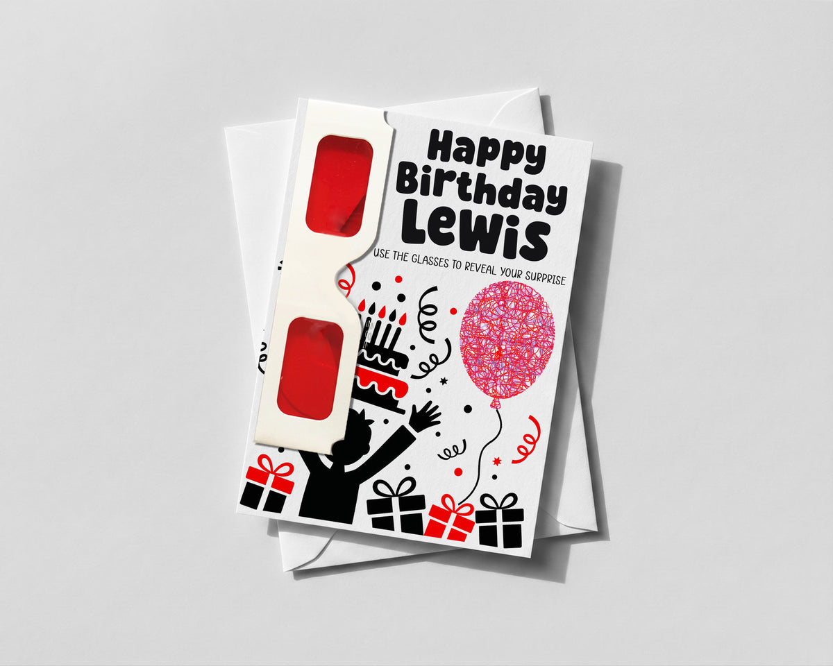 Personalised Birthday Surprise Reveal Card Secret Message Red Glasses Gift