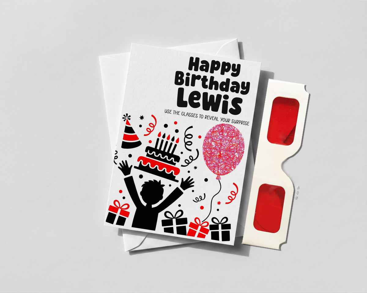 Personalised Birthday Surprise Reveal Card Secret Message Red Glasses Gift