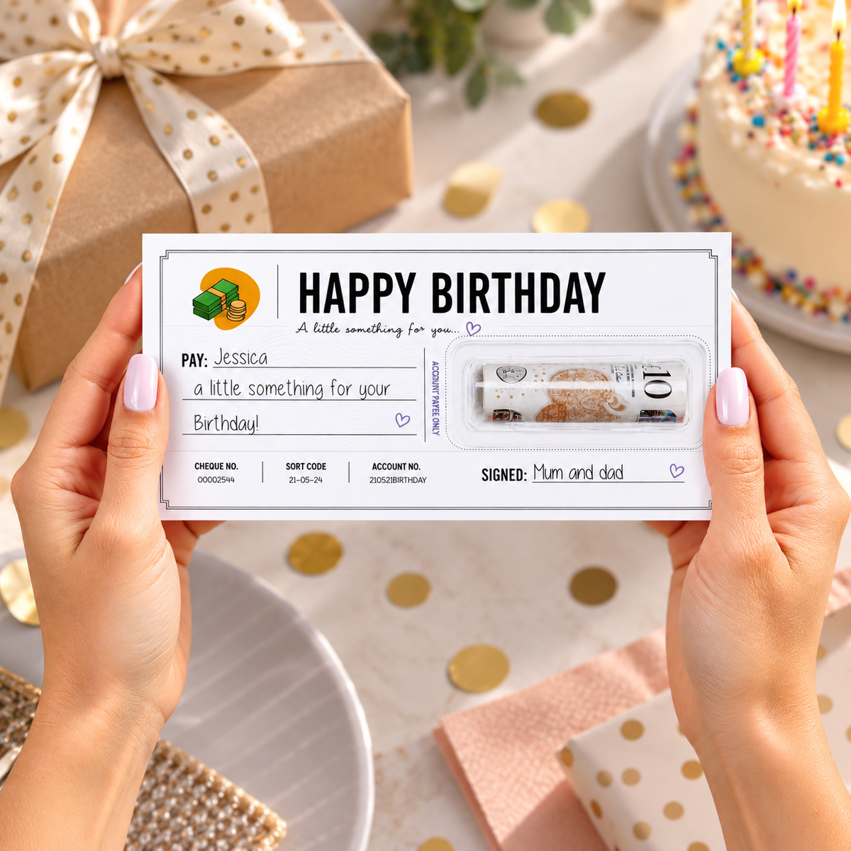 Personalised Birthday Money Holder Card Cash Gift Wallet Cheque Money Gift Him Her