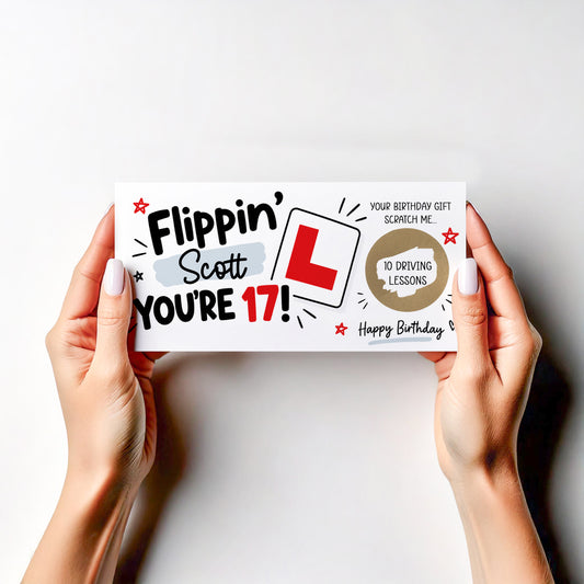 Personalised 17th Birthday Driving Lessons Scratch Card Learner Driver Gift Reveal