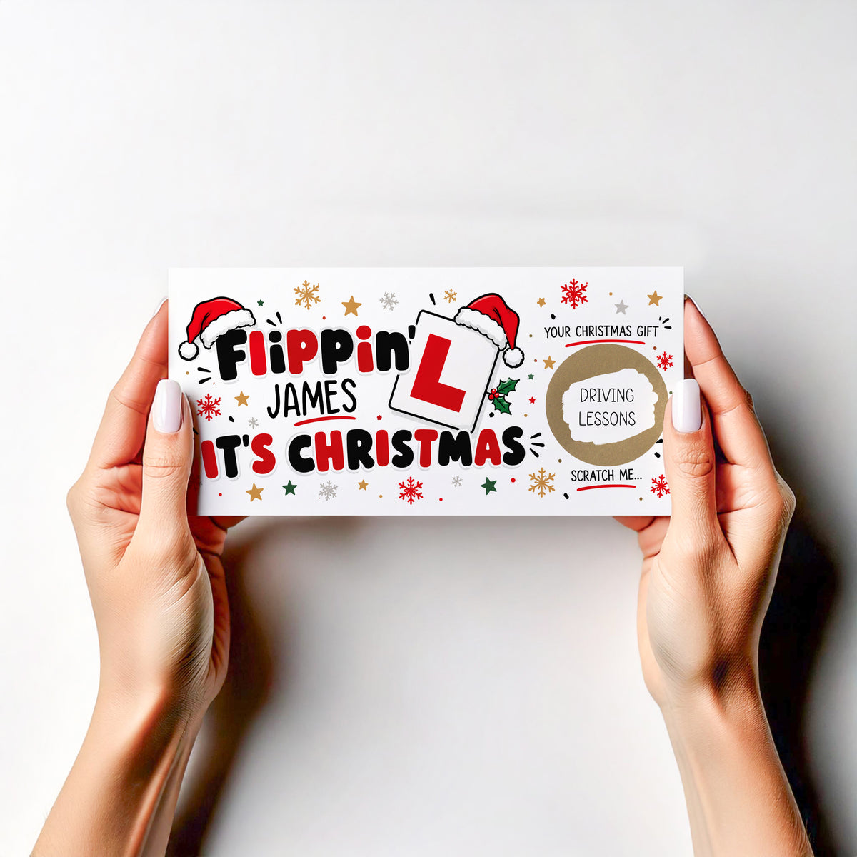 Personalised Scratch‑Off Gift Voucher • Christmas Driving Lesson or Experience Reveal Card