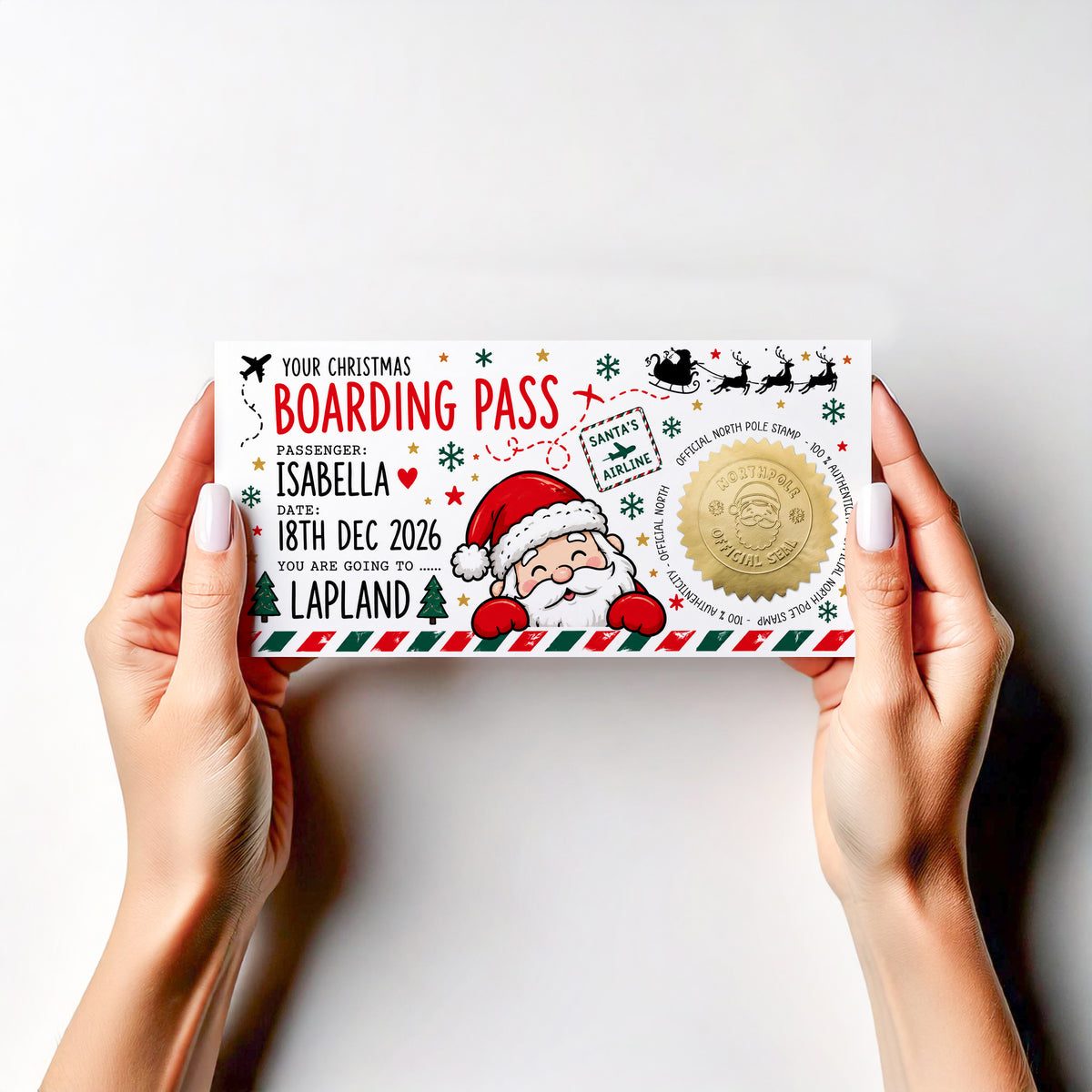 Personalised Lapland Boarding Pass Christmas Santa Holiday Reveal Ticket Kids