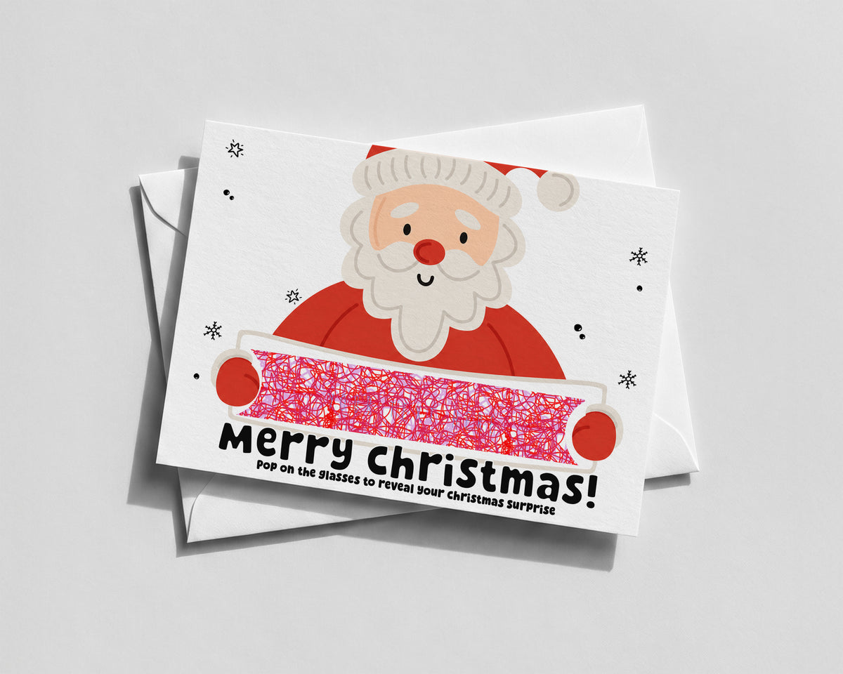 Personalised Christmas Reveal Card with 3D Glasses – Santa Surprise Message • Trip or Gift Reveal