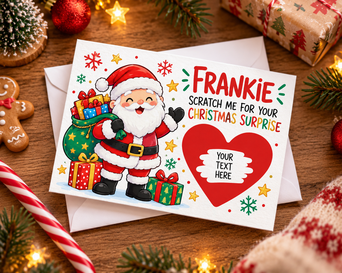 Personalised Kids Christmas Scratch Off Card Santa Surprise Gift Holiday Reveal