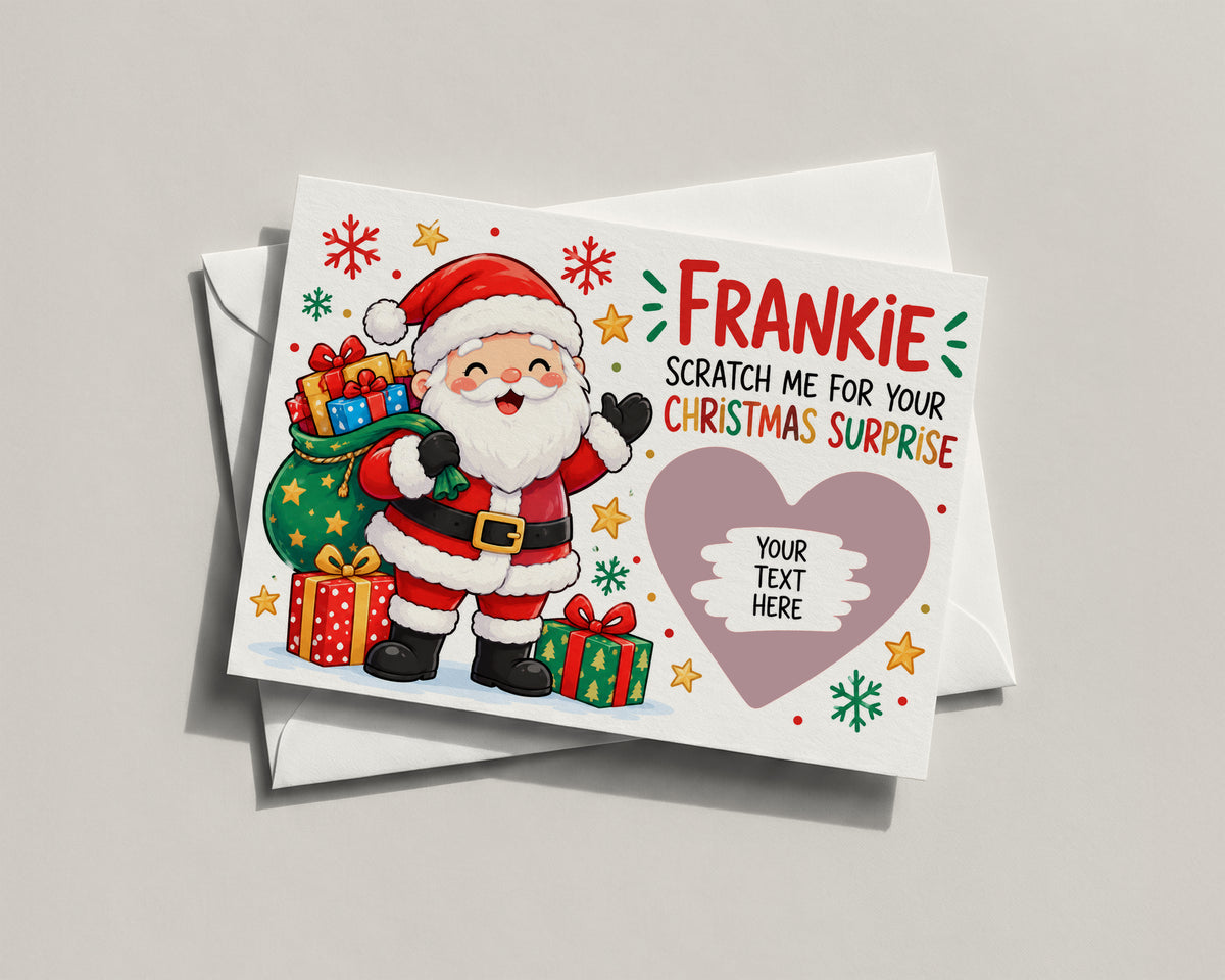 Personalised Kids Christmas Scratch Off Card Santa Surprise Gift Holiday Reveal