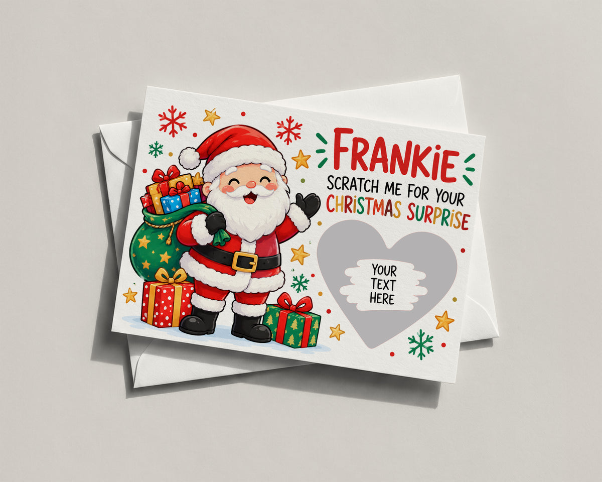 Personalised Kids Christmas Scratch Off Card Santa Surprise Gift Holiday Reveal