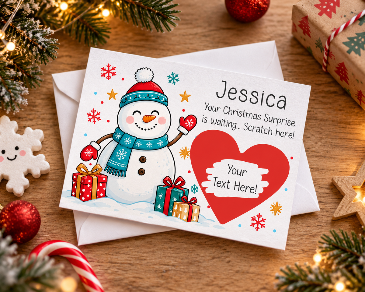 Personalised Kids Christmas Scratch Off Card Surprise Gift Holiday Ticket Reveal