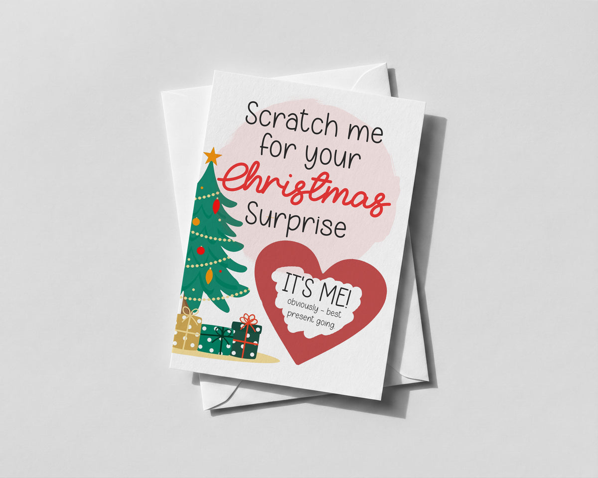 Personalised Scratch‑Off Christmas Funny Card for Partner – Surprise Reveal “I’m the Gift!” – Festive Holiday Card