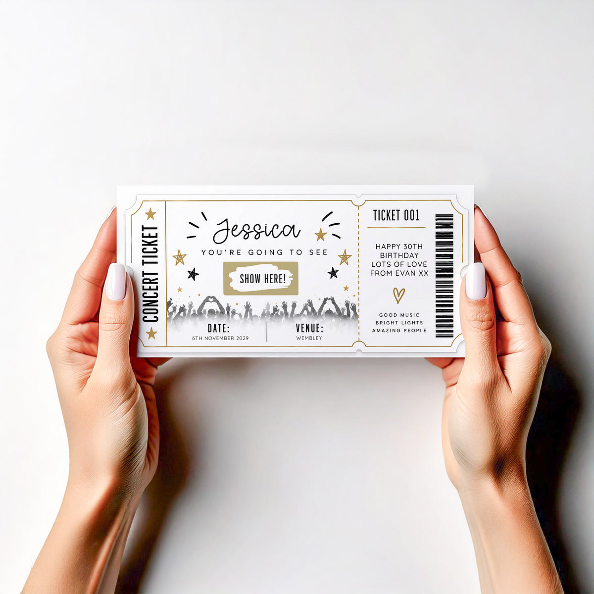 Personalised Surprise Birthday Card – Gig Festival Concert Comedy Ticket Reveal