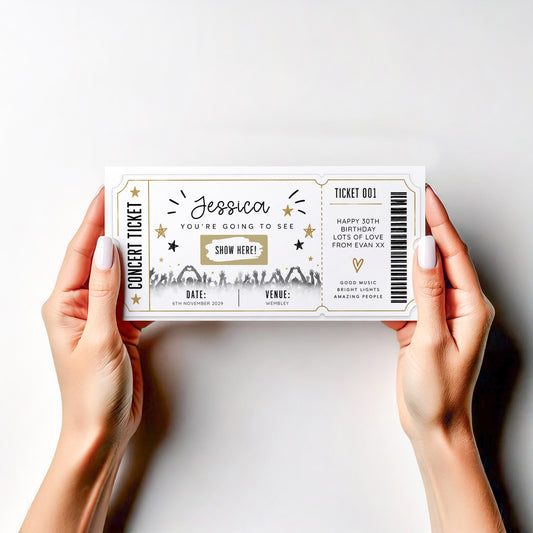 Personalised Surprise Birthday Card – Gig Festival Concert Comedy Ticket Reveal
