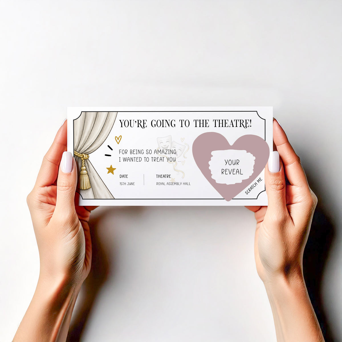 Personalised Theatre Ticket Reveal Scratch Off Card Surprise Show Musical Gift
