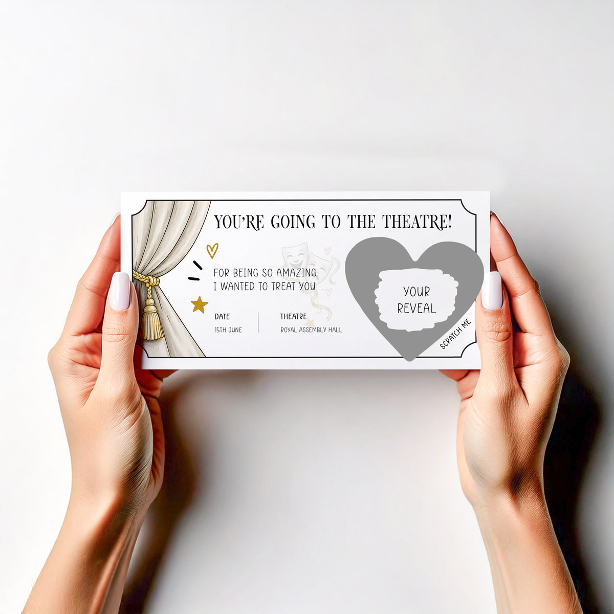 Personalised Theatre Ticket Reveal Scratch Off Card Surprise Show Musical Gift