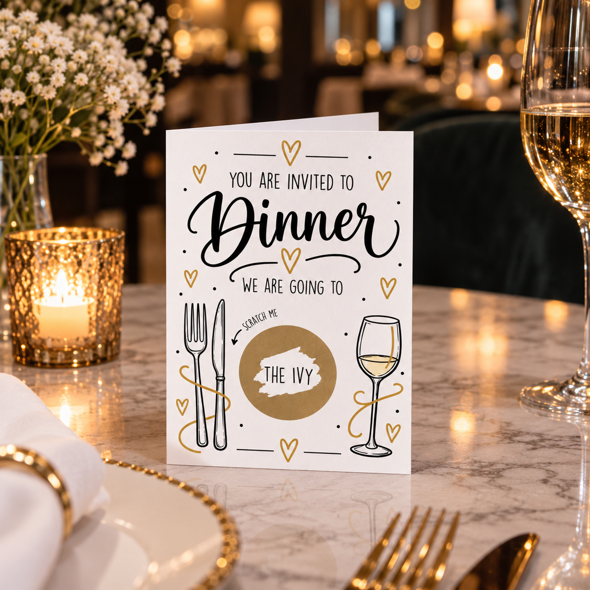 Personalised Dinner Reveal Scratch Off Card Restaurant Date Night Surprise Gift