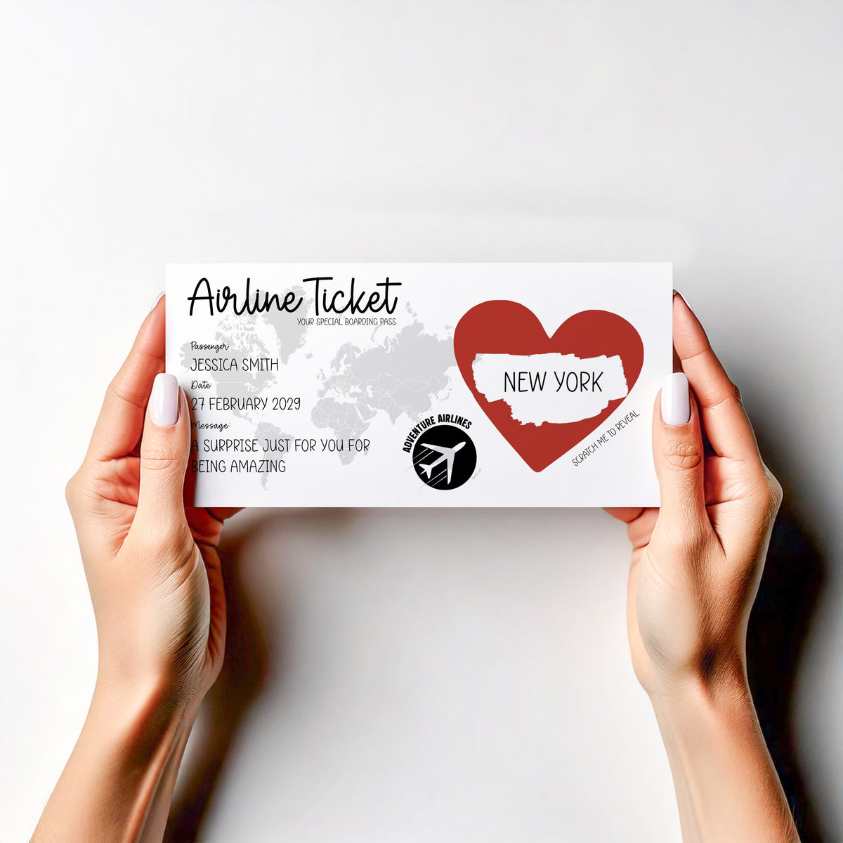 Personalised Surprise Holiday Scratch Card Travel Reveal Boarding Pass Destination Gift