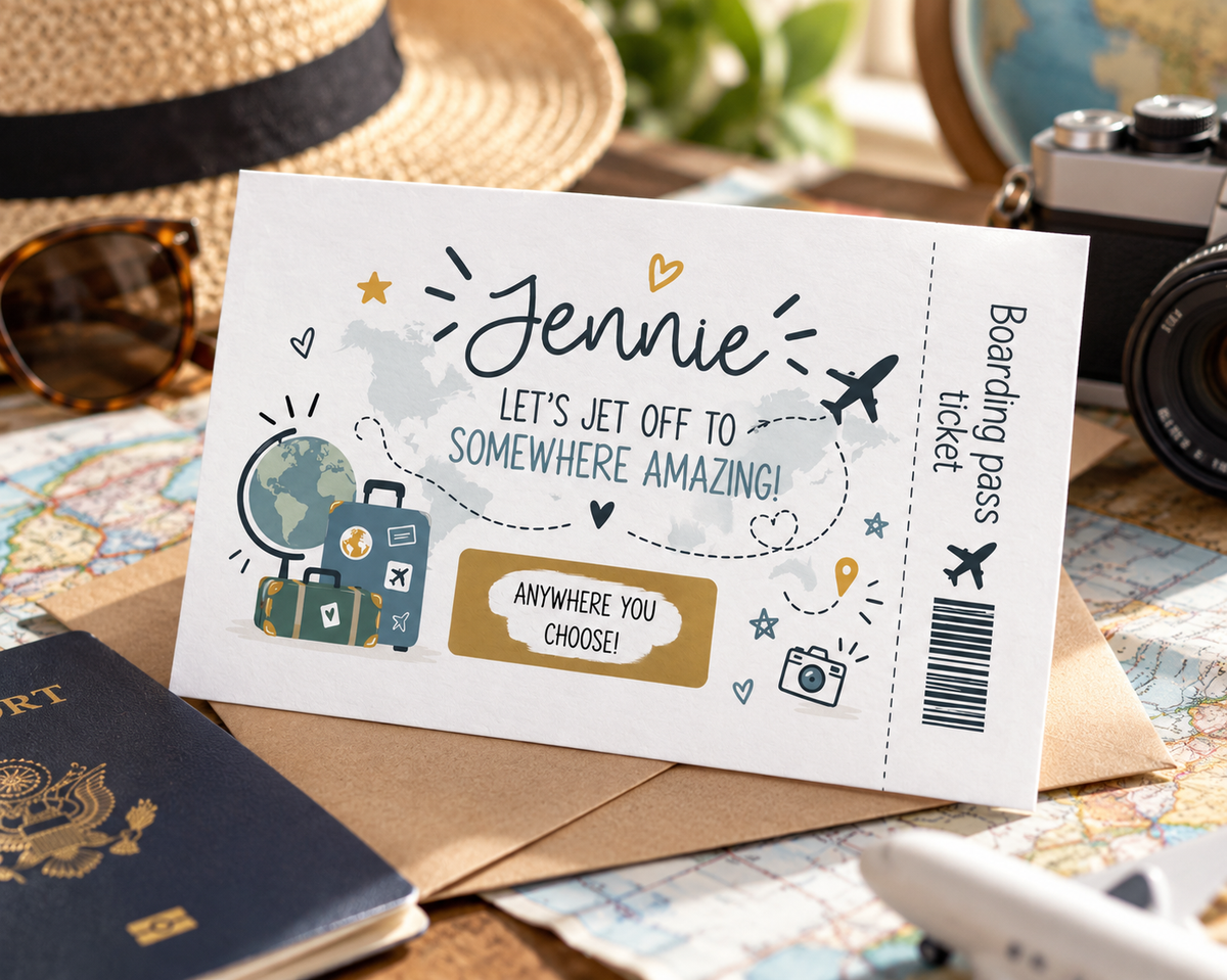Personalised Holiday Reveal Scratch Off Card Boarding Pass Surprise Trip Travel Gift