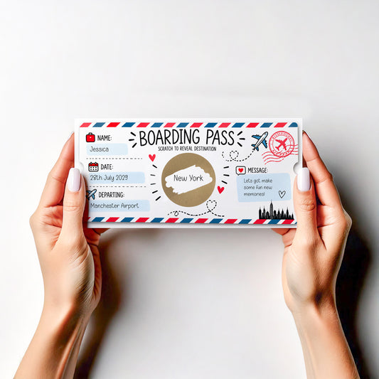 Personalised Boarding Pass Scratch Off Card Surprise Holiday Trip Reveal Gift