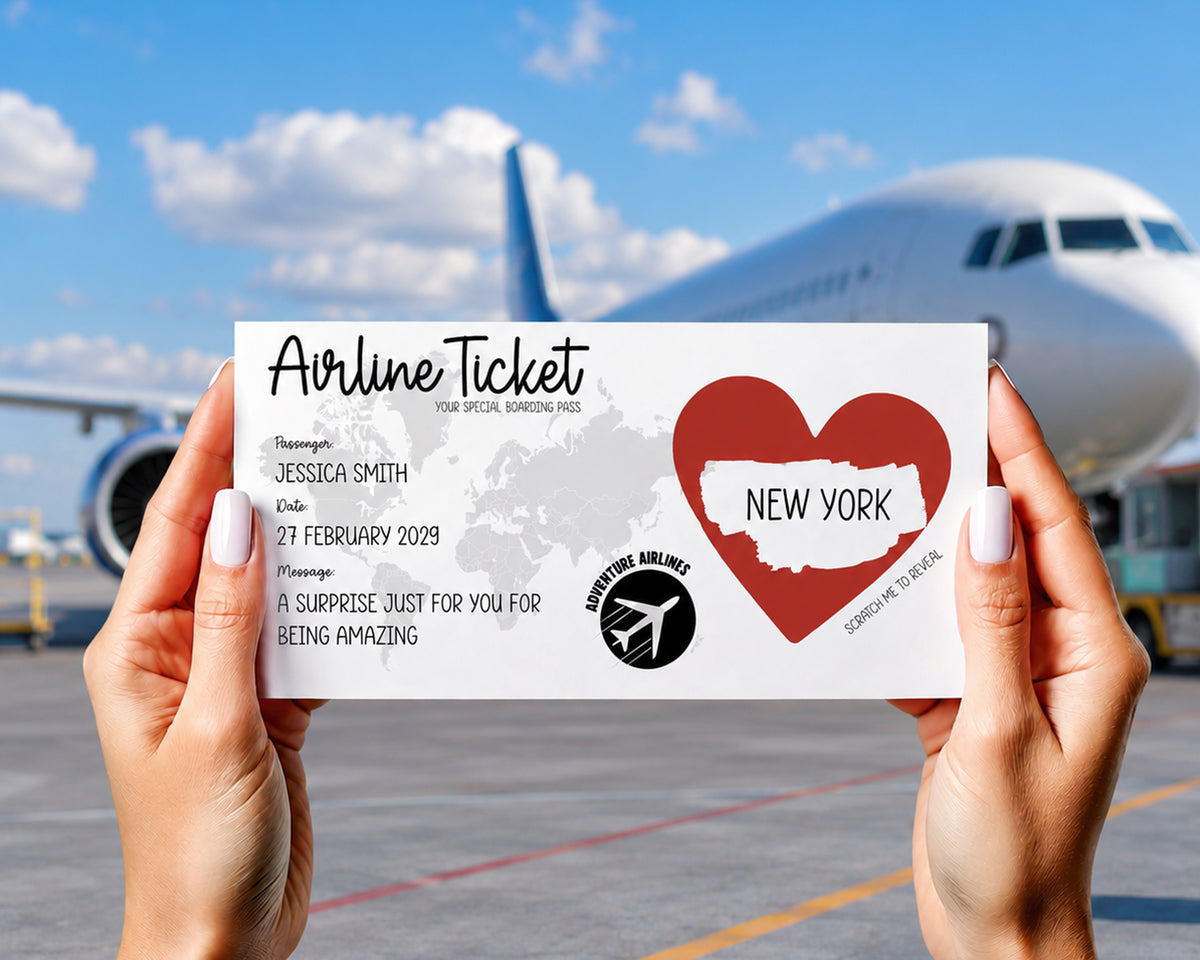 Personalised Surprise Holiday Scratch Card Travel Reveal Boarding Pass Destination Gift