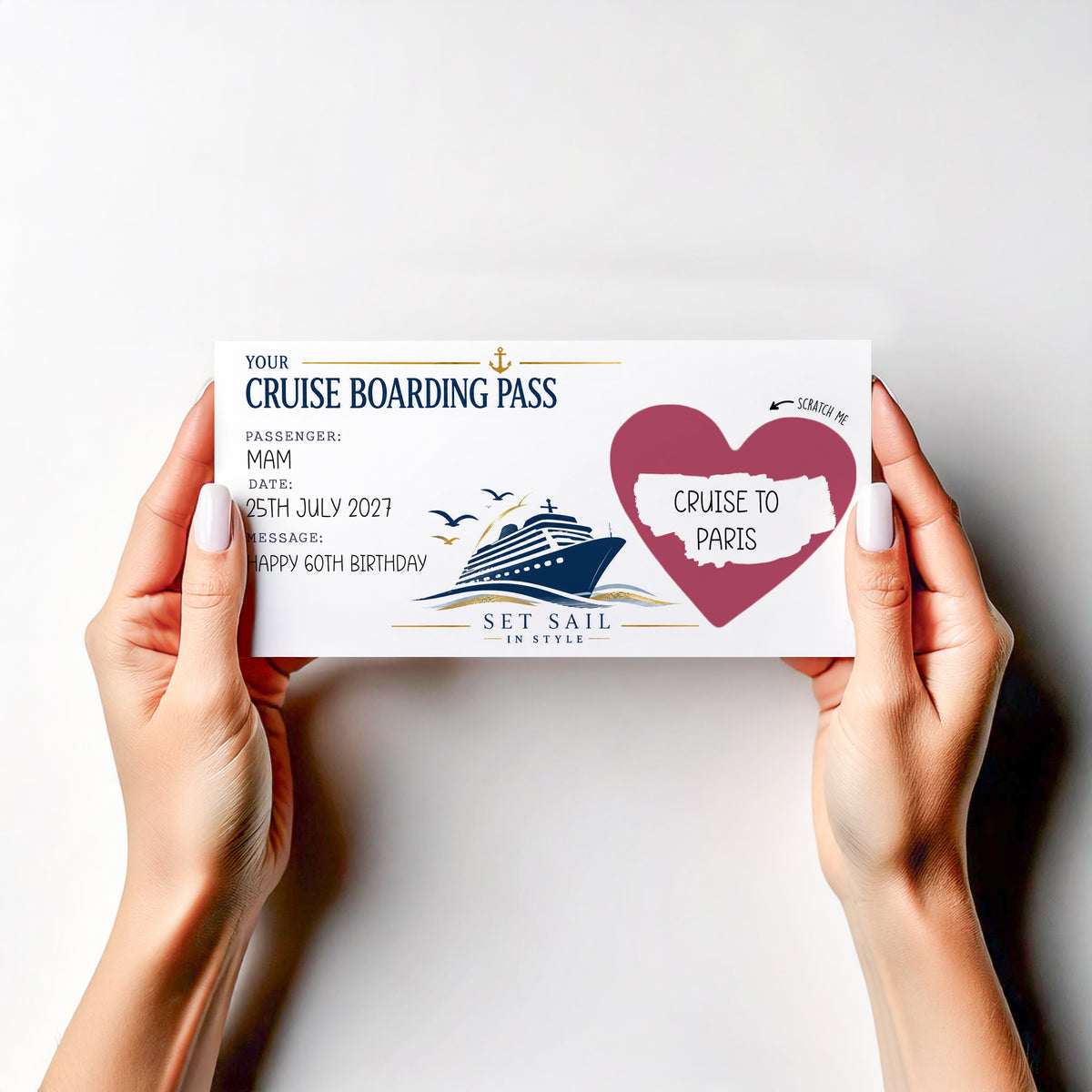 Personalised Cruise Reveal Scratch Off Card Boarding Pass Surprise Holiday Gift