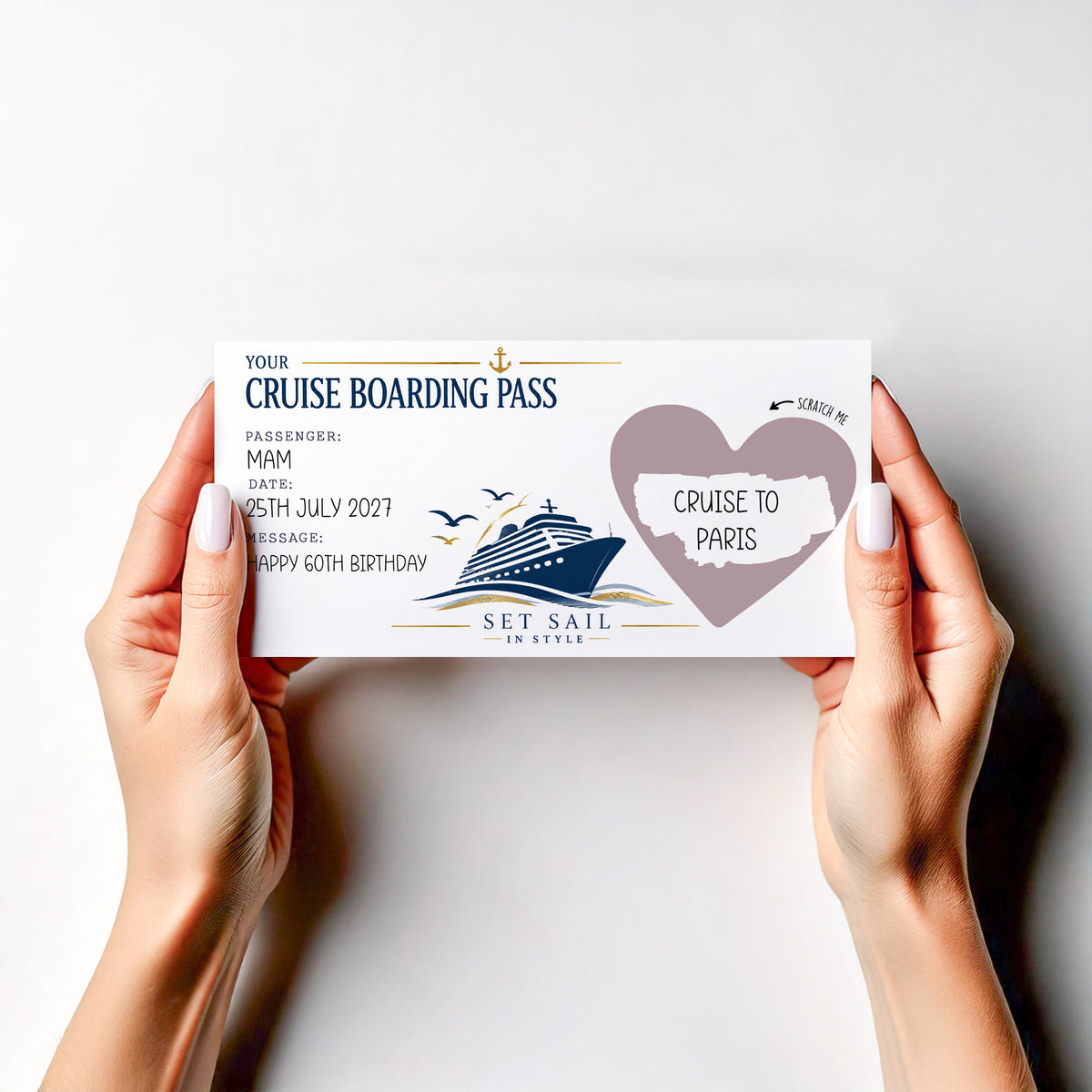 Personalised Cruise Reveal Scratch Off Card Boarding Pass Surprise Holiday Gift