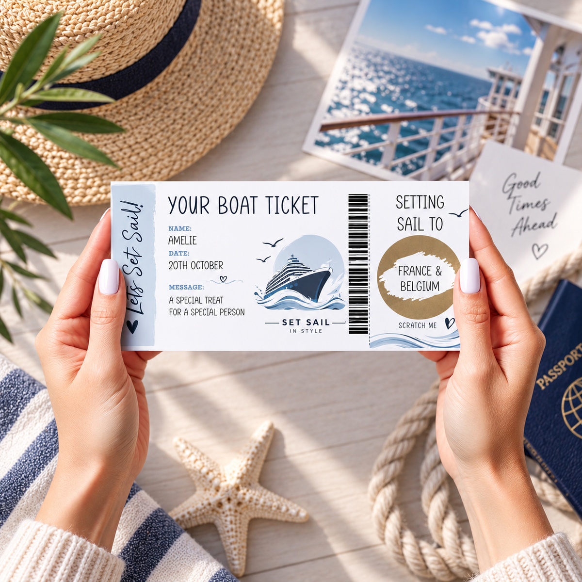 Personalised Cruise Reveal Scratch Off Card Surprise Holiday Boat Ticket Gift