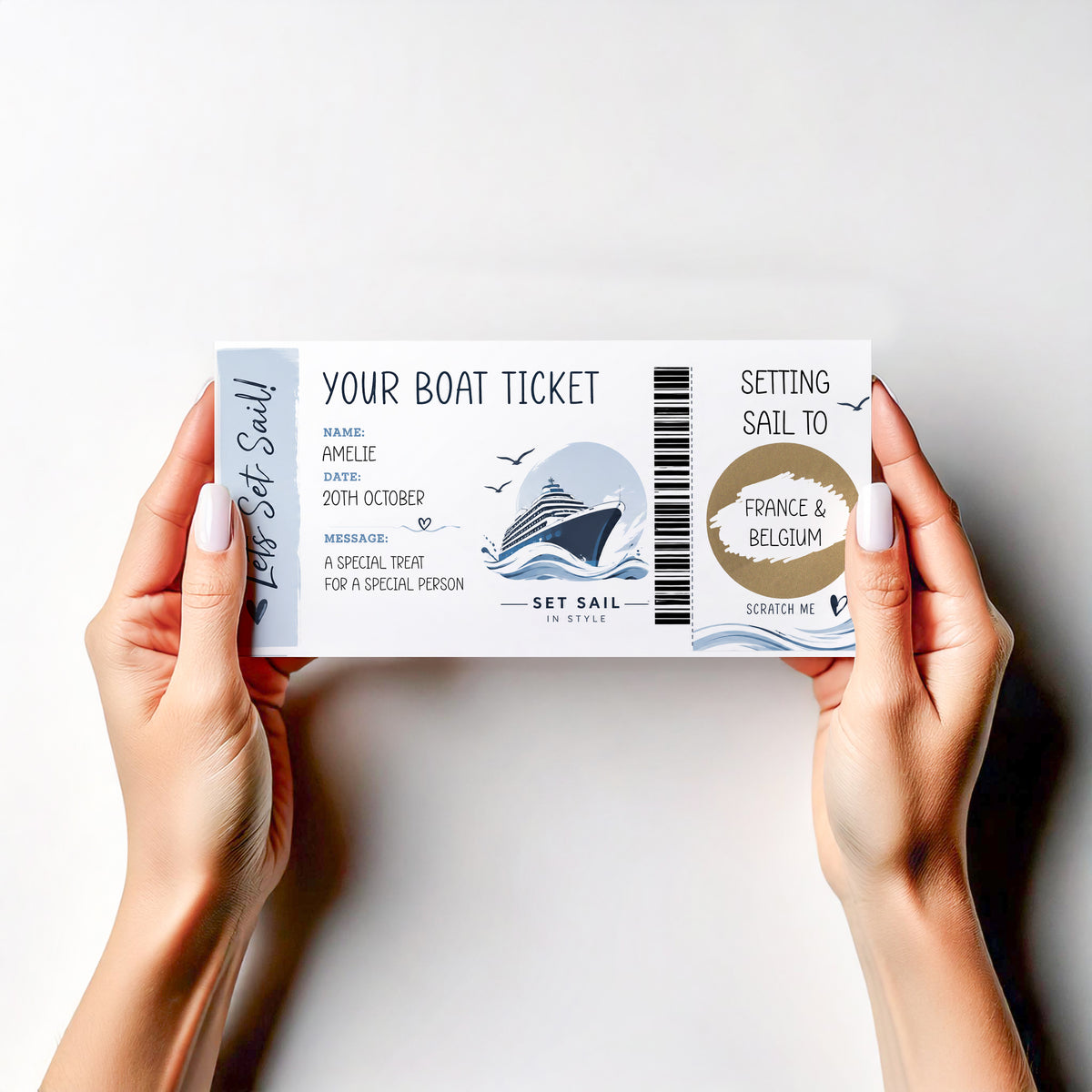 Personalised Cruise Reveal Scratch Off Card Surprise Holiday Boat Ticket Gift