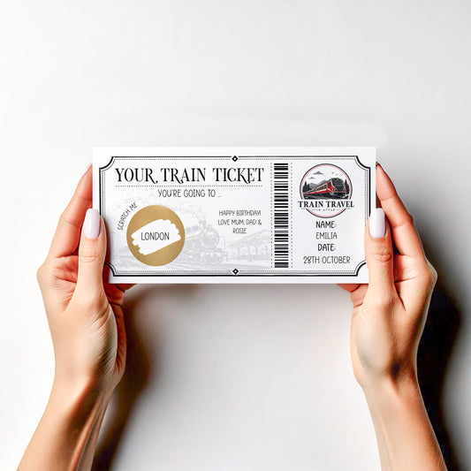 Personalised Train Ticket Scratch Off Card Surprise Trip Journey Gift Reveal