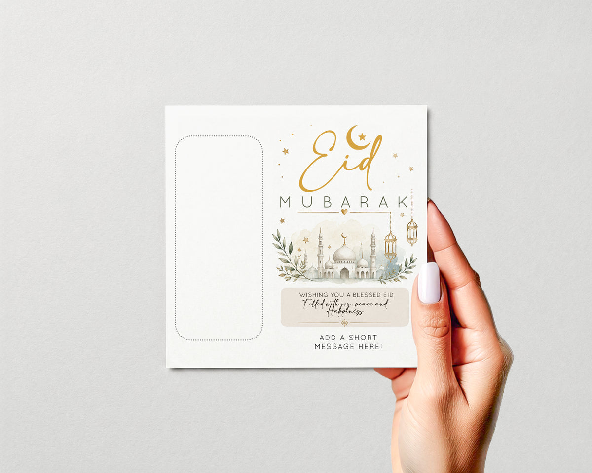 Personalised Eid Mubarak Money Holder Card, Eid Gift, Cash Gift Wallet