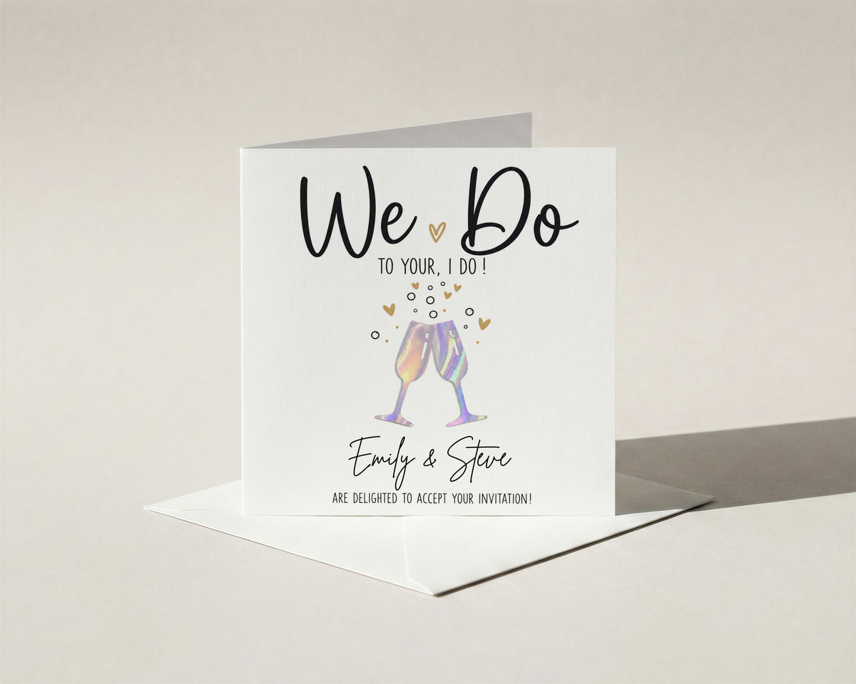 Personalised Wedding Acceptance RSVP Card We Do To Your I Do Holographic Glasses