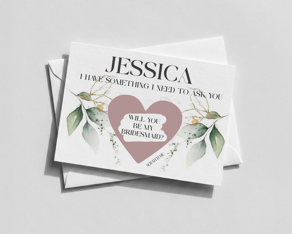 Personalised Bridesmaid Reveal Card • Floral Scratch‑Off Proposal • Maid of Honour