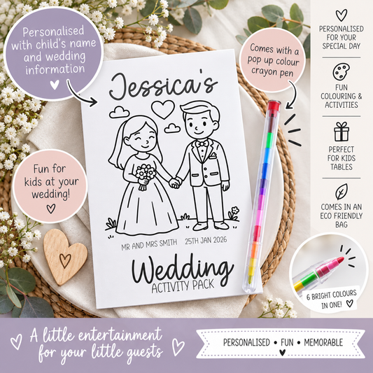Personalised Kids Wedding Activity Pack Colouring Book Table Favour With Pen