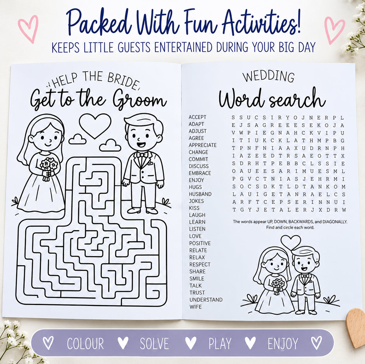 Personalised Kids Wedding Activity Pack Colouring Book Table Favour With Pen