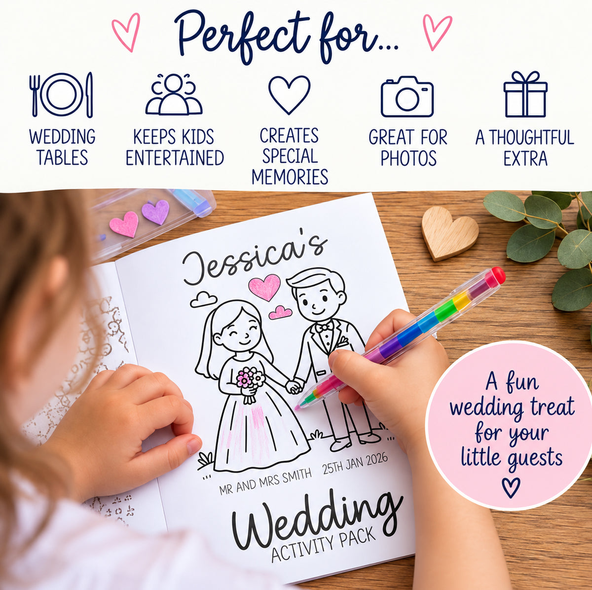 Personalised Kids Wedding Activity Pack Colouring Book Table Favour With Pen