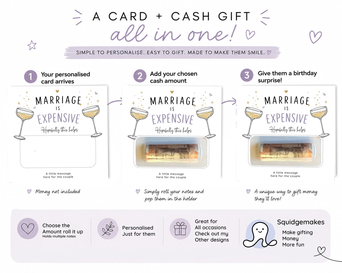 Personalised Funny Wedding Money Holder, Newlywed Cash Gift Card, Marriage Couple Honeymoon Fund