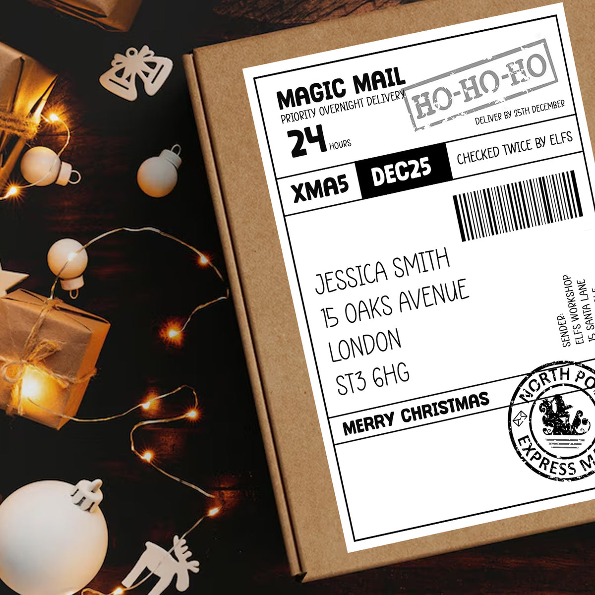 Personalised North Pole Elf Mail Label – Santa Claus Christmas Postage Sticker