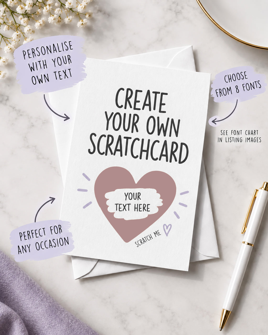 Personalised Create Your Own Scratch Card – Custom Message • Font • Text Reveal – Any Occasion