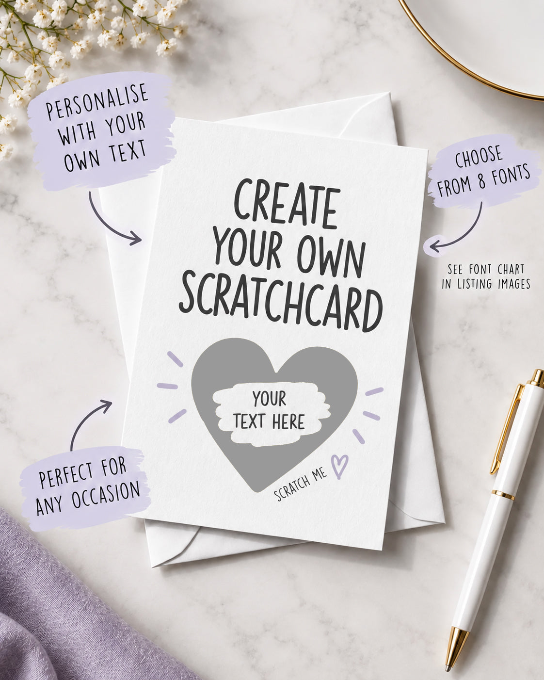 Personalised Create Your Own Scratch Card – Custom Message • Font • Text Reveal – Any Occasion