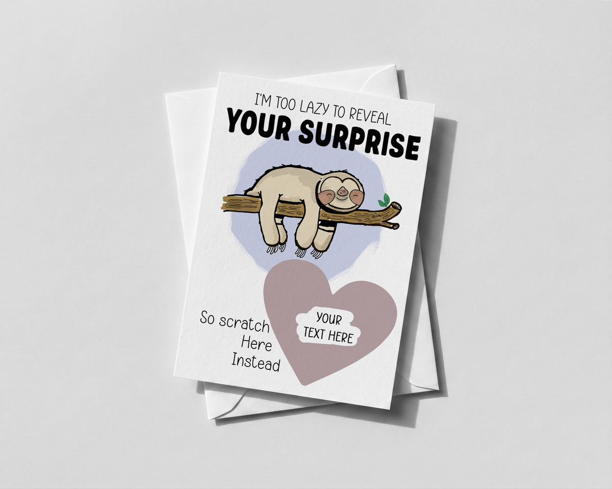 Personalised Scratch‑Off Reveal Card – Sloth Design Gift or Experience Surprise