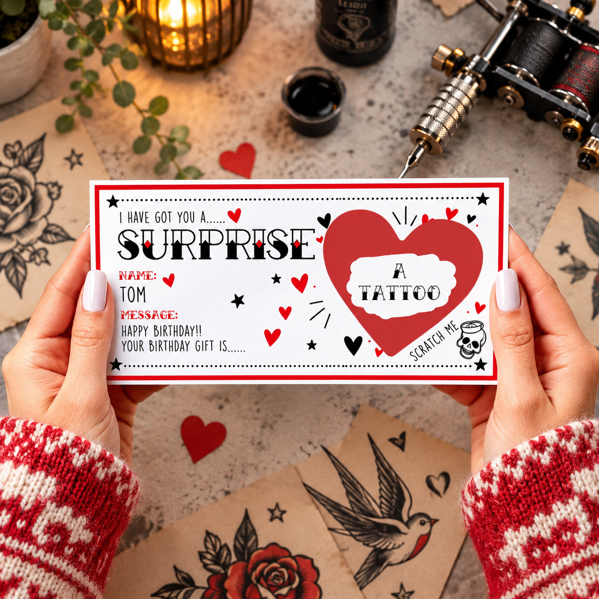 Personalised Tattoo Scratch Off Card, Surprise Tattoo Gift Reveal, Tattoo Voucher, Birthday Scratch Card, Tattoo Appointment Gift